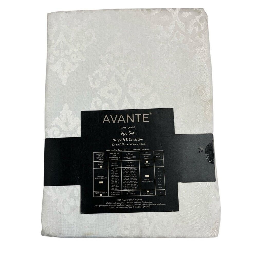 Avante Tablecloth Napkin Set White Scroll Embossed 60x102 Formal‎ Easter Dinner